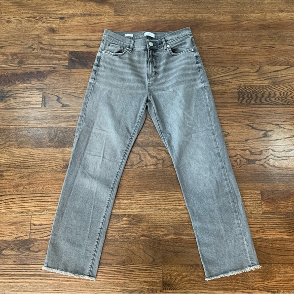 Loft Black Wash Distressed Raw Hem Straight Jean - Picture 1 of 7